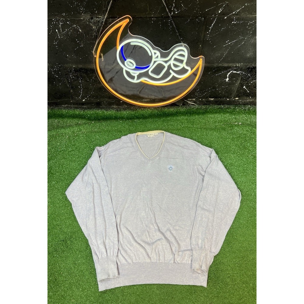 Peter Millar Sweater Mens L Heather Blue Cotton V‎ Neck Preppy Lightweight